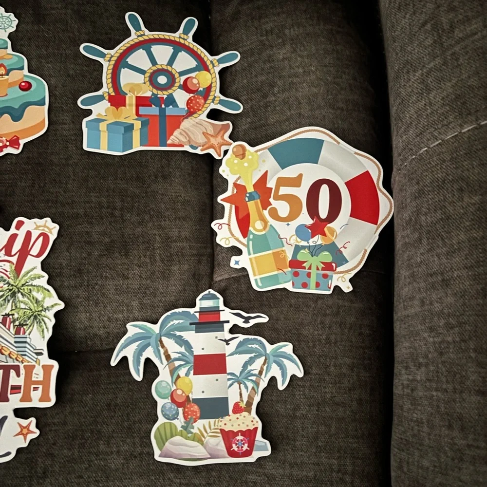 50th Birthday Cruise Sticker Set - Tropical Multi-Color